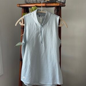 Women’s Adidas Sky Blue and White Stripped Sleeveless Golf Shirt